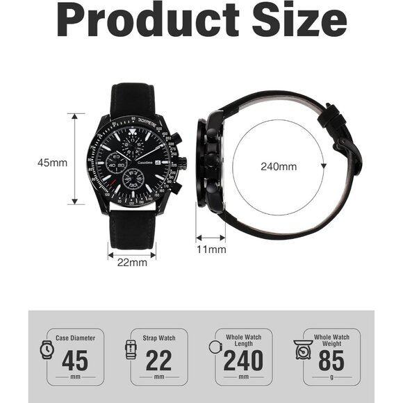 ⚡Men's Leather Watche Chronograph Analog Quartz Date Wrist Watch 30M Waterproof - Picture 5 of 7
